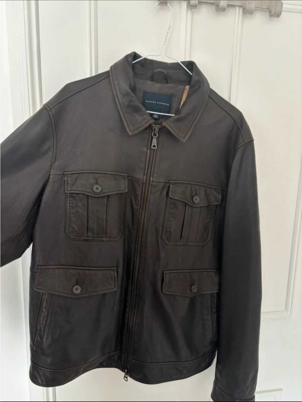 Men's Banana Republic Dark Brown Leather Utility Jacket - Picture 3 of 6